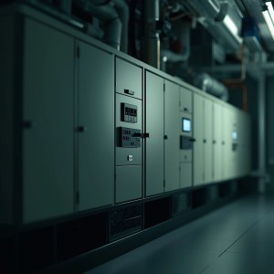Industrial electrical control panel in a modern facility